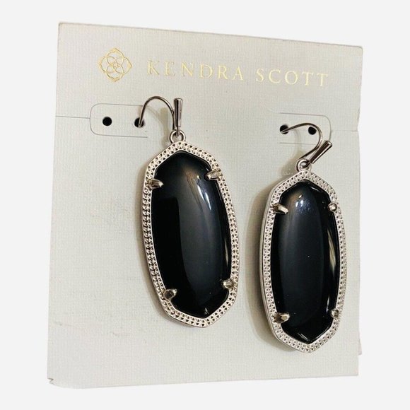 Kendra Scott Jewelry - Kendra Scott Elle Black Earrings Framed 14k White Gold Plated NWT $60
